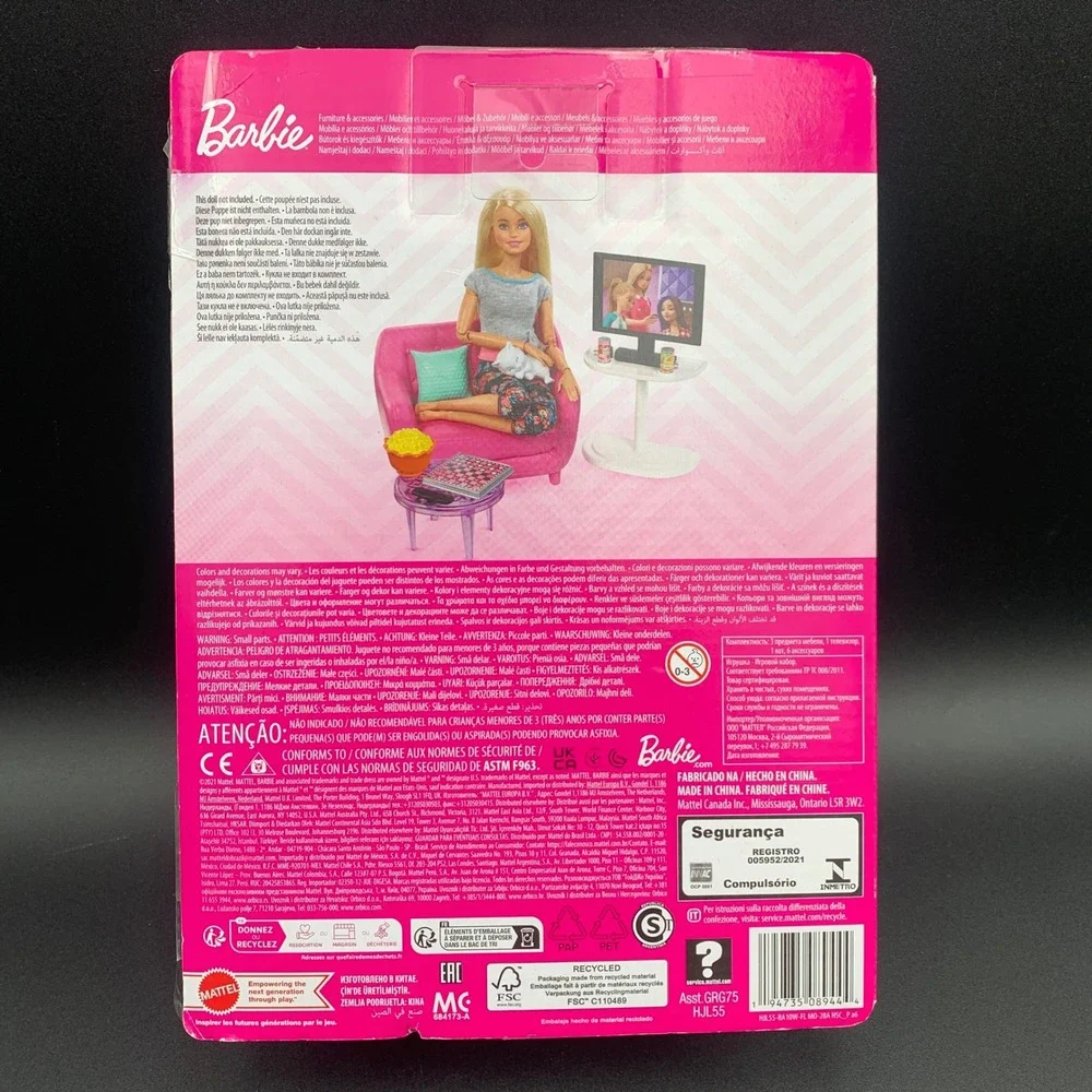 Barbie Doll Furniture Pink Sofa Living Room Playset HJL55 Mattel New